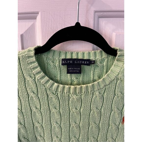 Ralph Lauren Light Green Cable Knit Polo Pony Crew Neck Sweater sz M EUC - Picture 3 of 6